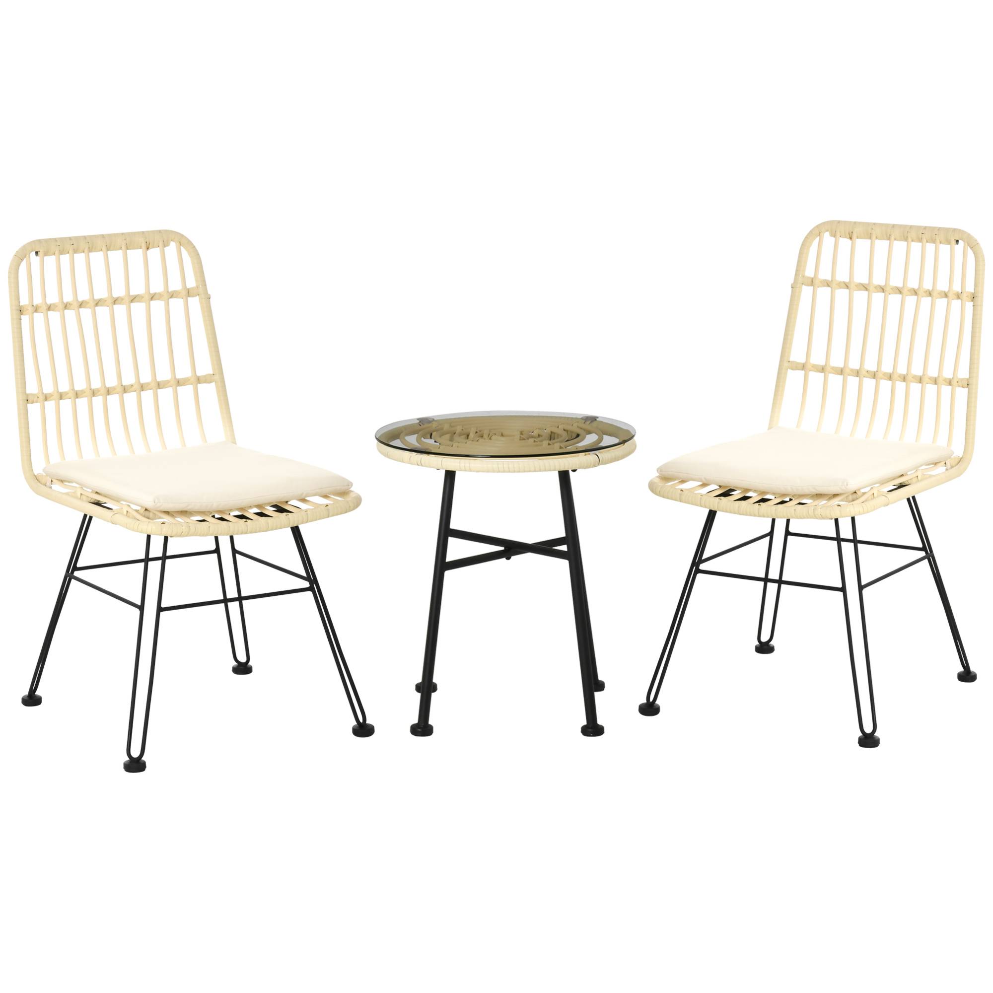 Outsunny - Ensemble bistro de jardin 2 places 3 pièces style exotique 2 chaises + table basse ronde métal époxy noir résine tressée beige - Outsunny - Imagen 1