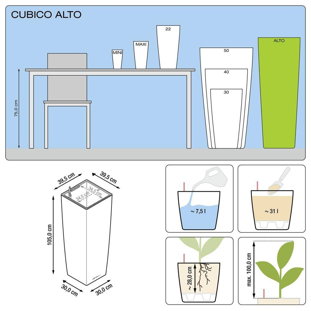 Lechuza - Cubico alto Premium 40 - Kit complet, argent métallisé 105 cm Lechuza - Imagen 2