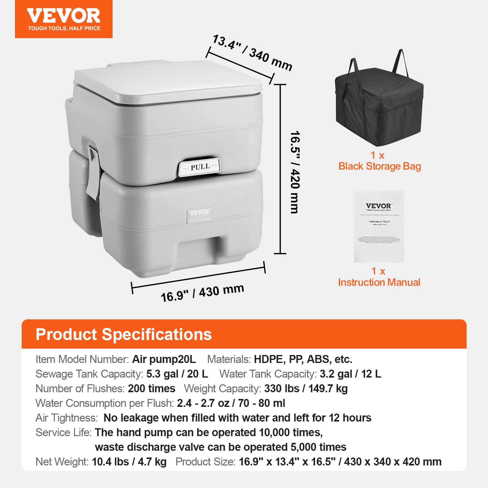 VEVOR Toilette portable chasse eau, 20 L matières, 12 L eau. Camping-car. - Image 7
