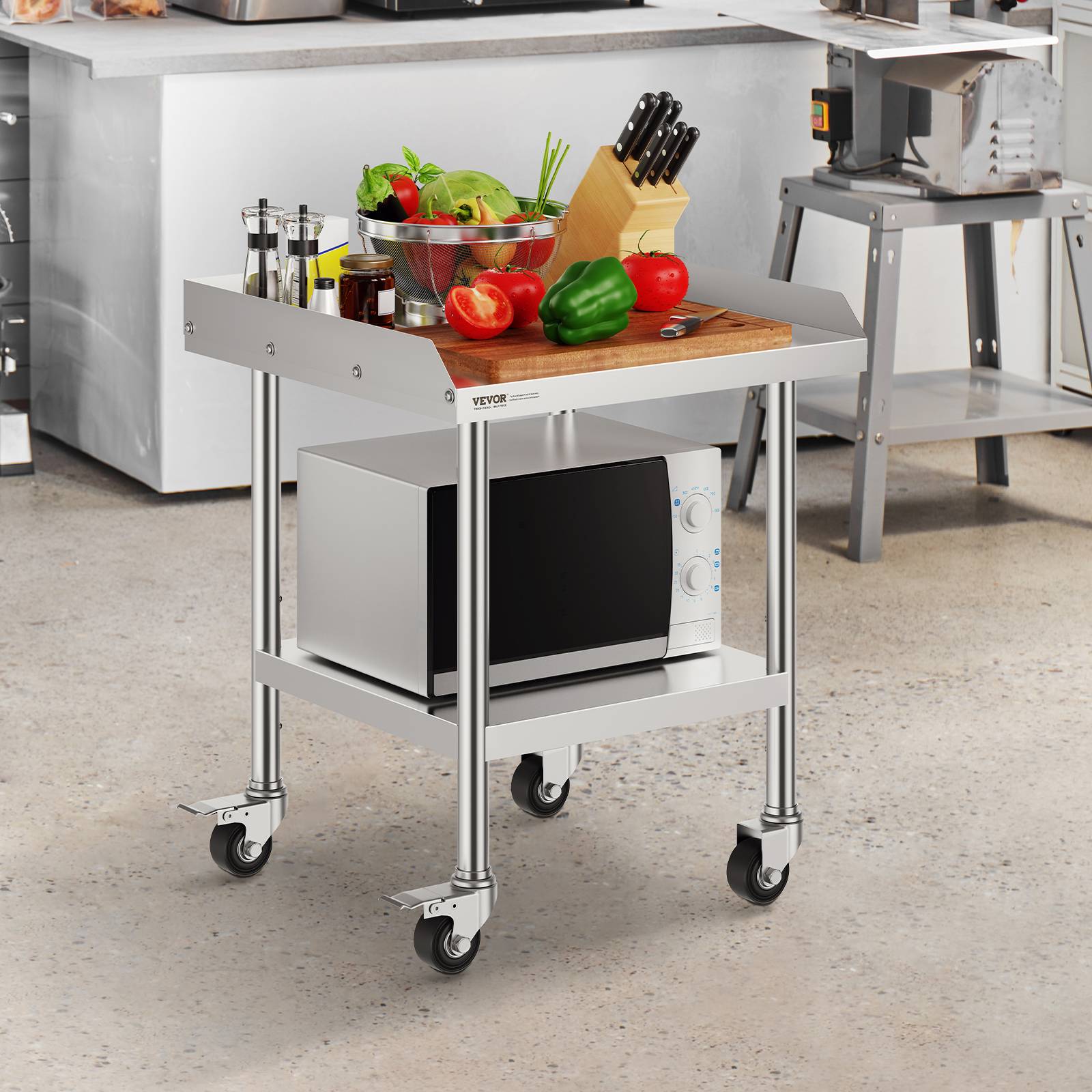 VEVOR Table préparation métal 24"x24"x30", inox, 4 roulettes. Pour préparation aliments restaurants/maisons. - Image 8
