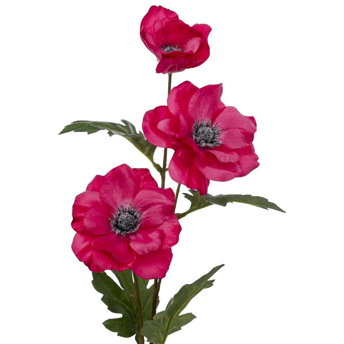 Fleur Artificielle "3 Anémones" 69cm Rose Fuchsia - Image 2