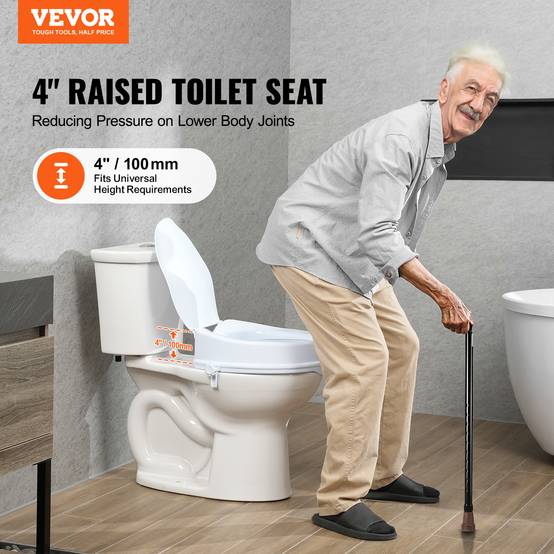 Vevor - VEVOR Rehausseur toilette universel 100 mm haut, charge 136 kg PP, verrouillage tige à vis pour seniors/patients. - Image 2