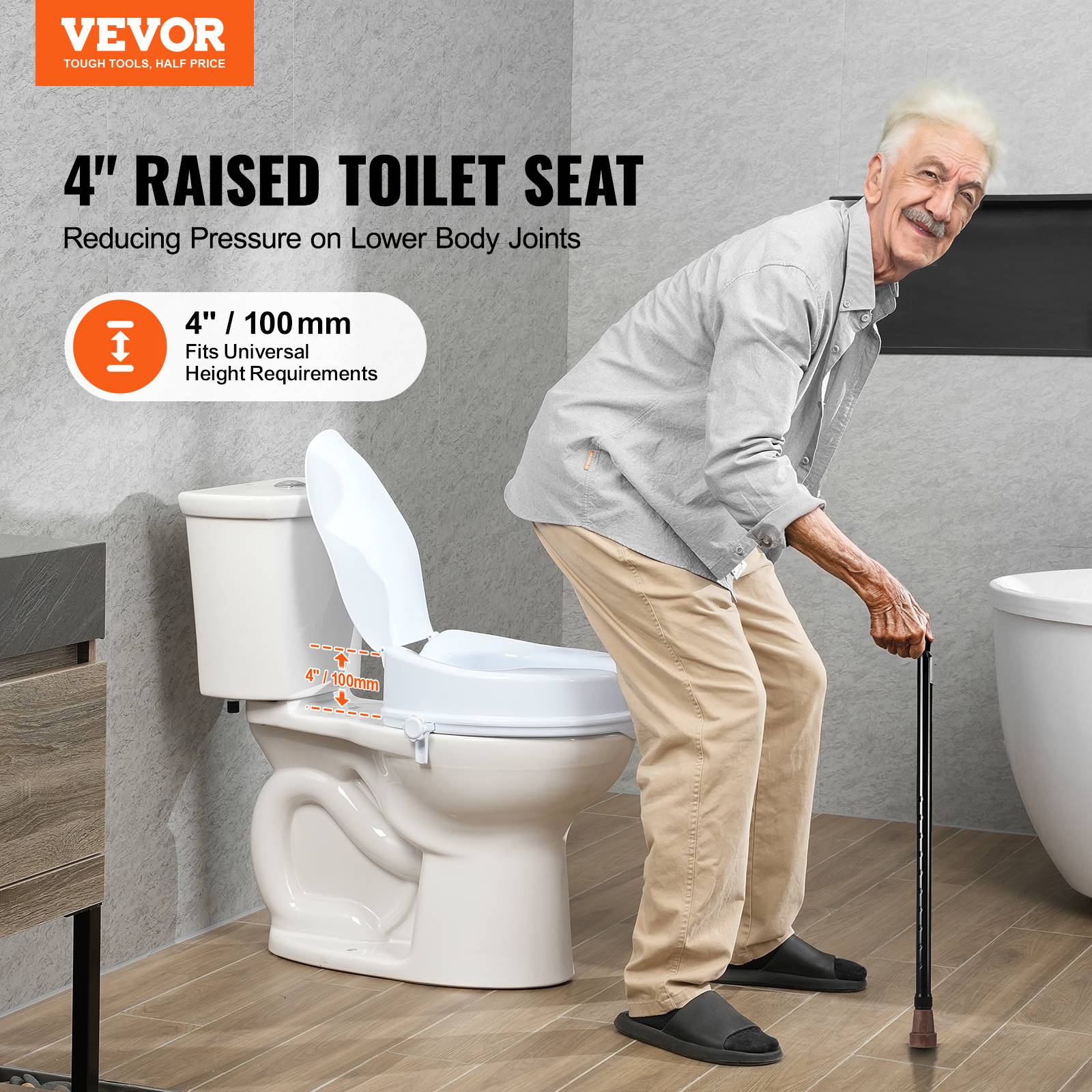 Vevor - VEVOR Rehausseur toilette universel 100 mm haut, charge 136 kg PP, verrouillage tige à vis pour seniors/patients. - Image 2