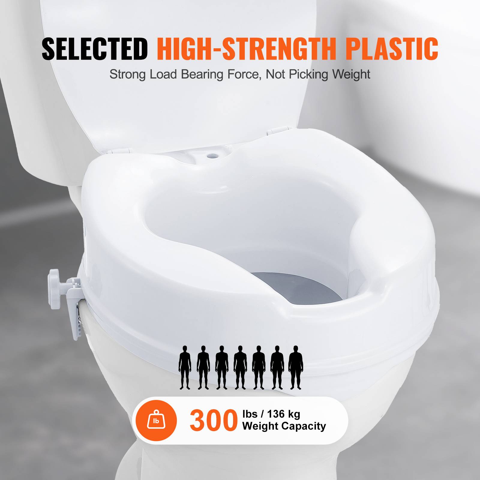 Vevor - VEVOR Rehausseur toilette universel 100 mm haut, charge 136 kg PP, verrouillage tige à vis pour seniors/patients. - Image 4