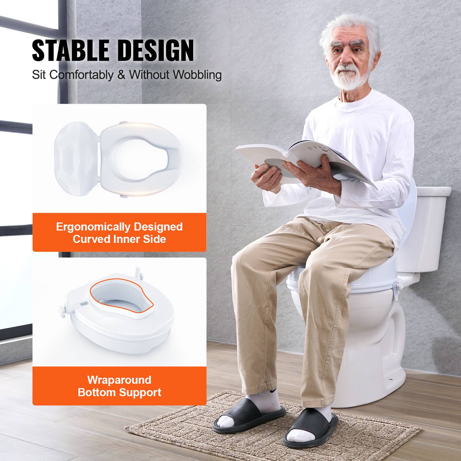Vevor - VEVOR Rehausseur toilette universel 100 mm haut, charge 136 kg PP, verrouillage tige à vis pour seniors/patients. - Image 5
