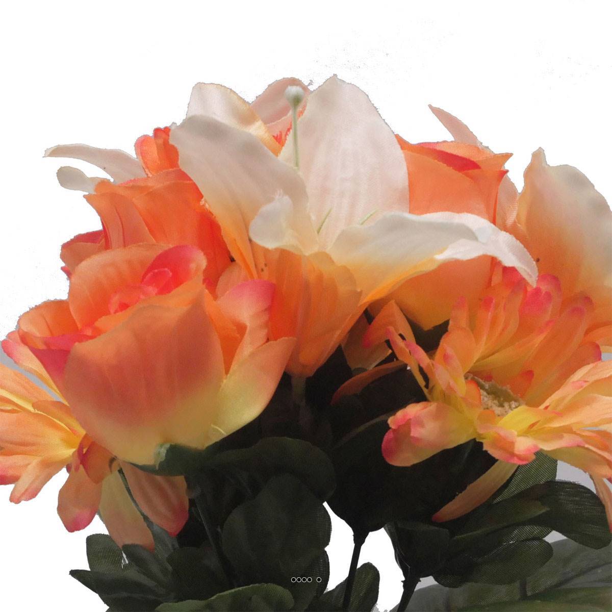 Artificielles - Pot pour Tombe de Bouton de Rose, Gerbera et Lys tigré Orange artificiels - Toussaint - couleur: Orange - Imagen 3