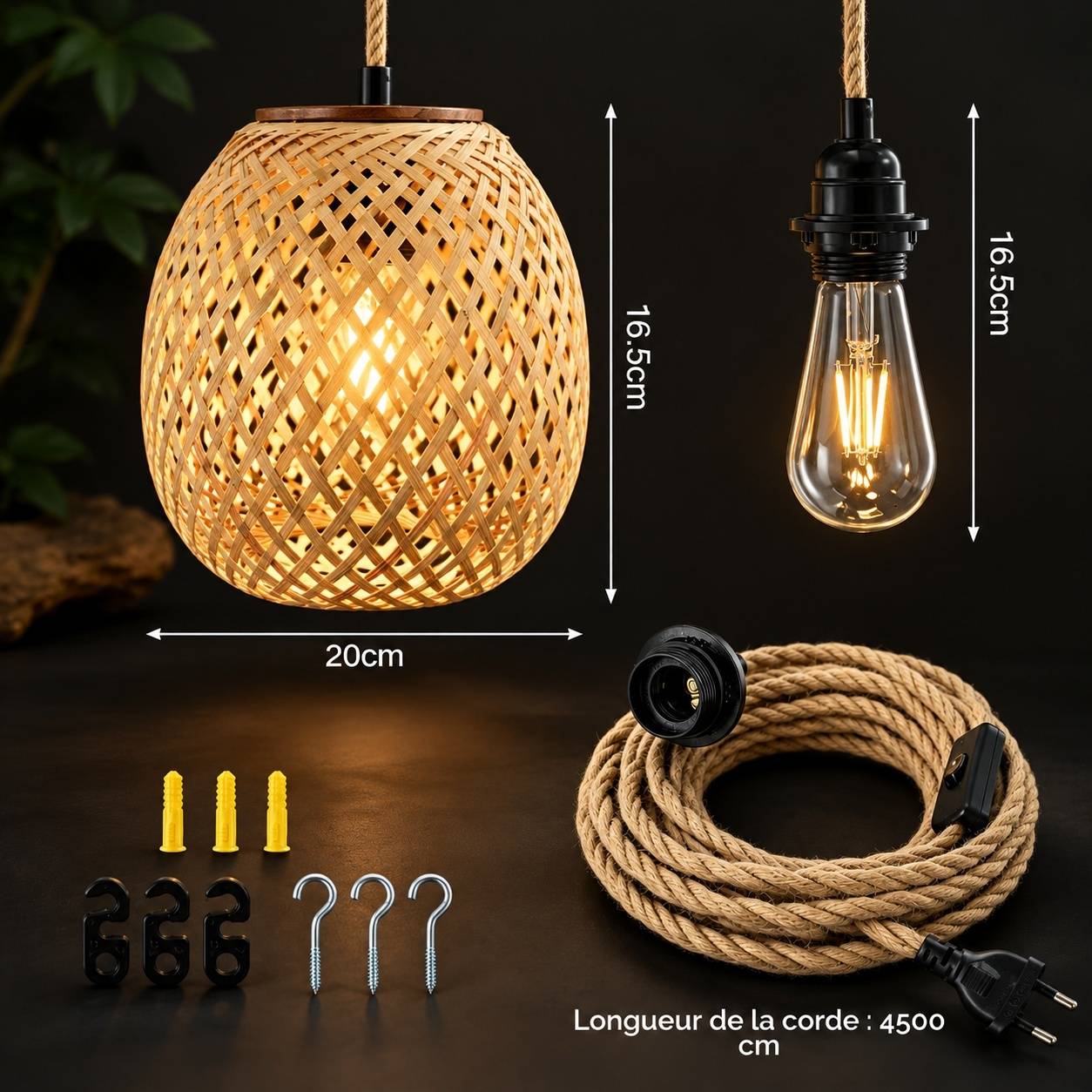 Suspension Tressée Style Bohème avec Câble Réglable pour Déco Intérieure - Image 3