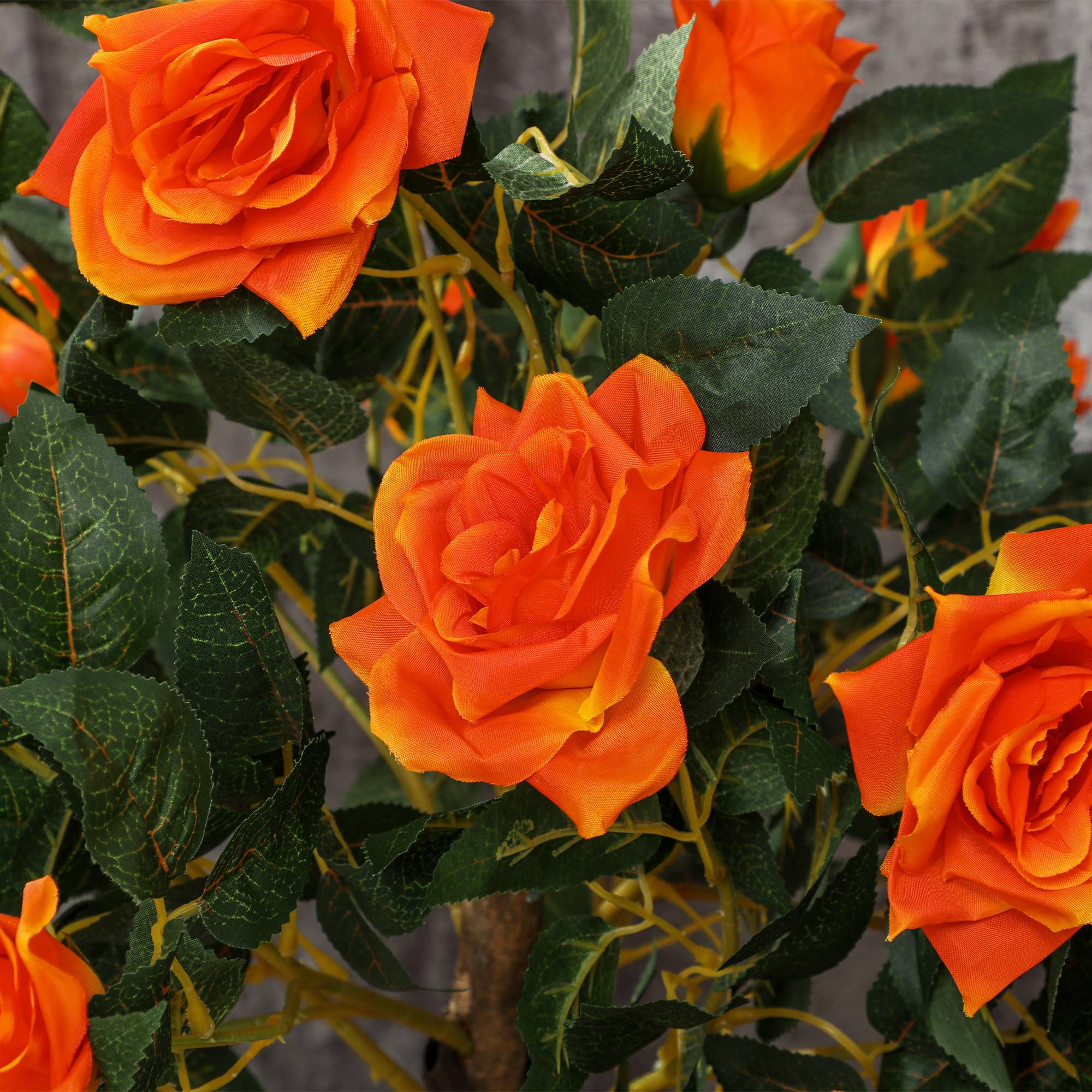 Rosier artificiel à 21 fleurs, pot en ciment rempli de mousse, Ø18 x 90 cm, orange - Image 7