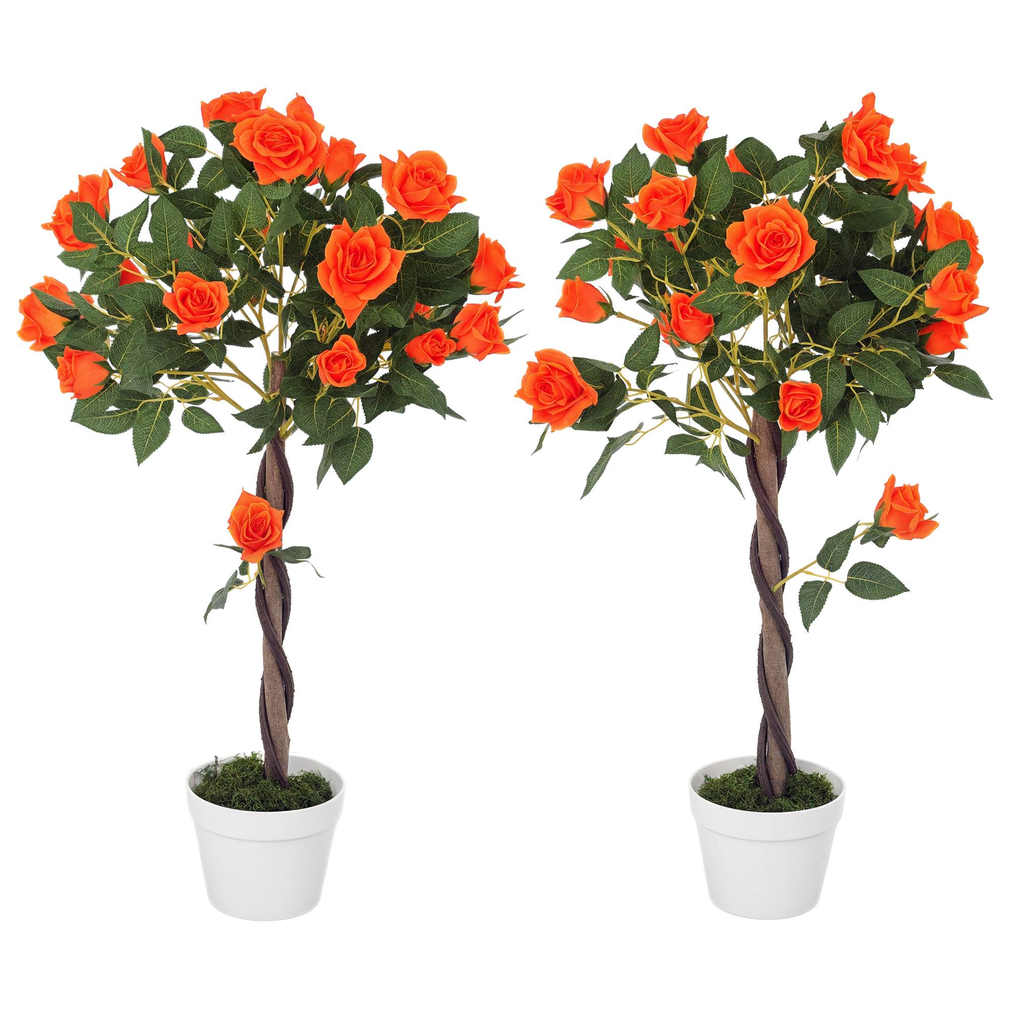 Rosier artificiel à 21 fleurs, pot en ciment rempli de mousse, Ø18 x 90 cm, orange - Image 1