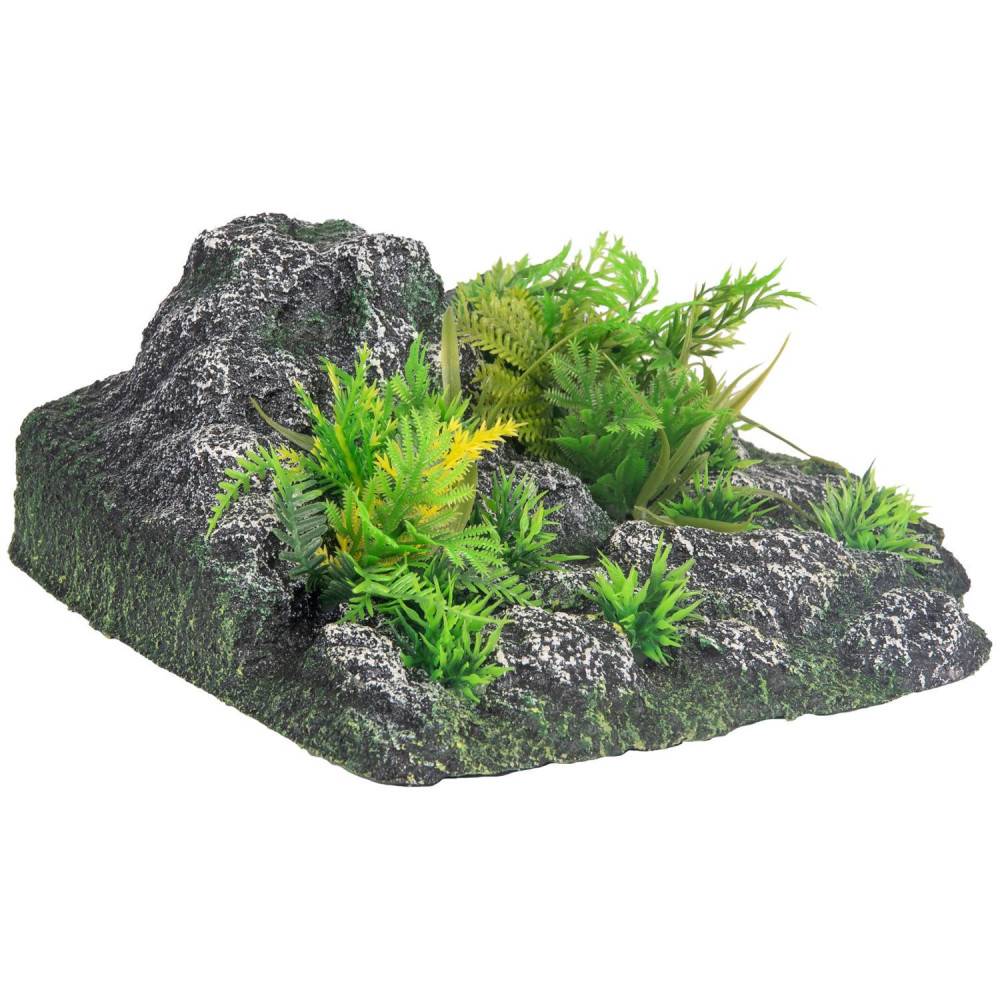 Décoration angle, roche + plante, 23 x 22 x 8,5 cm, aquarium. - Imagen 1