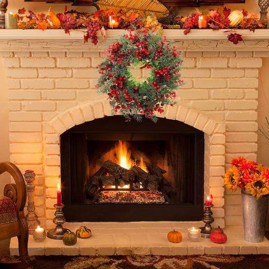 Couronne de Noël artificielle de 35 cm avec aiguilles de pin et baies rouges, pour décoration de porte d'entrée, couronnes de Noël - Image 5