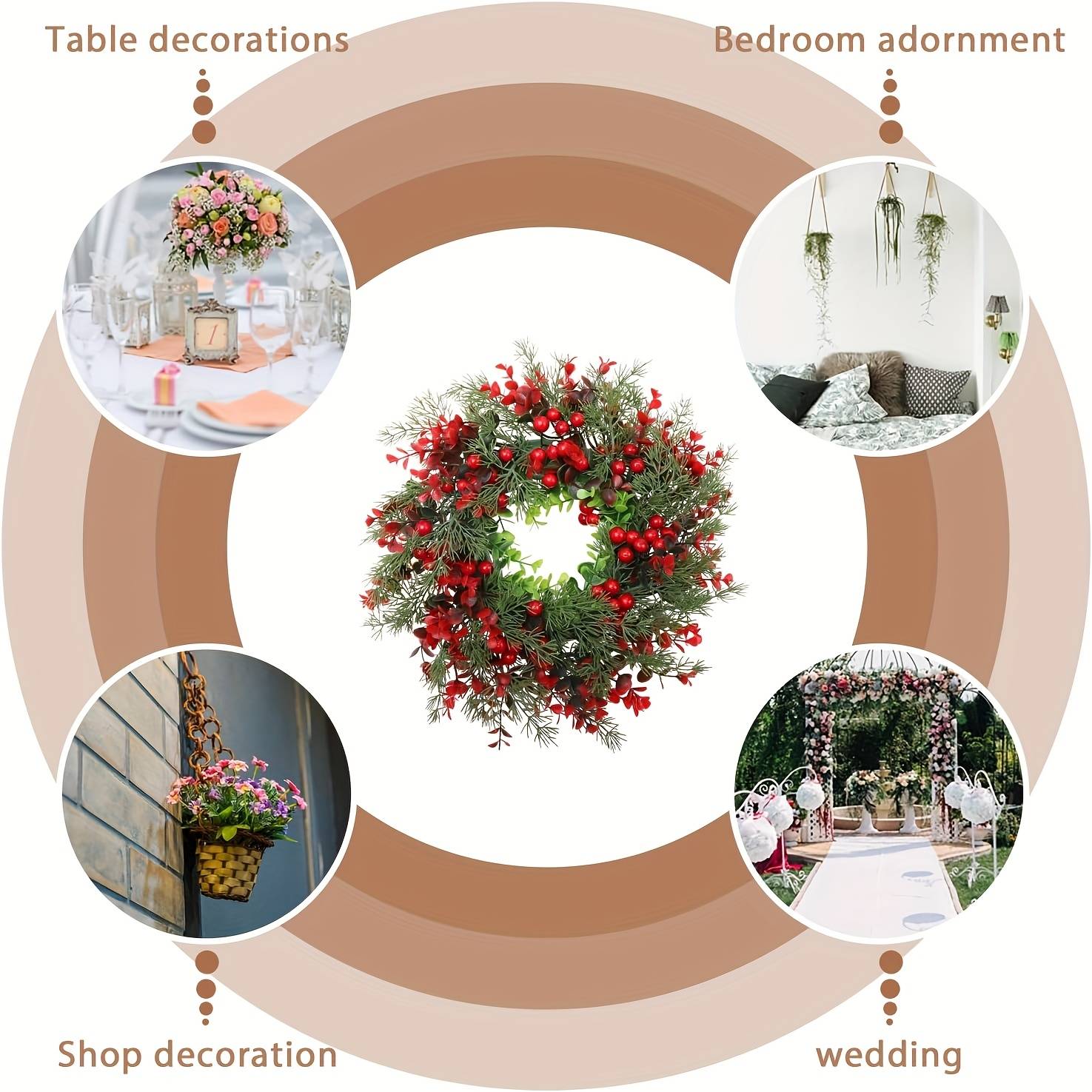 Couronne de Noël artificielle de 35 cm avec aiguilles de pin et baies rouges, pour décoration de porte d'entrée, couronnes de Noël - Image 8