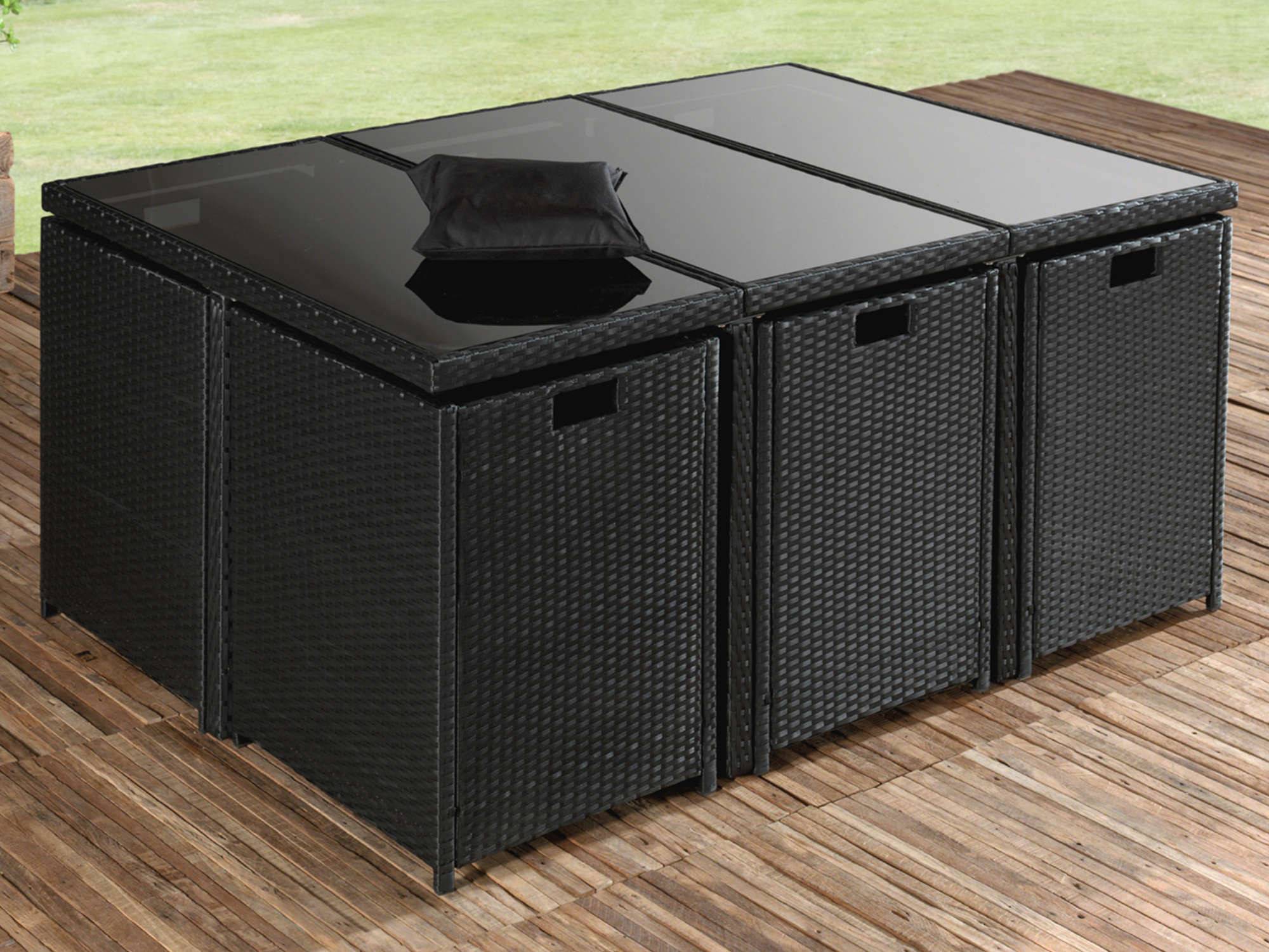 Best Mobilier - Fira - Salon de jardin encastrable 10 places - en résine tressée - Noir avec coussins gris + housse de protection - Best Mobilier - Imagen 4