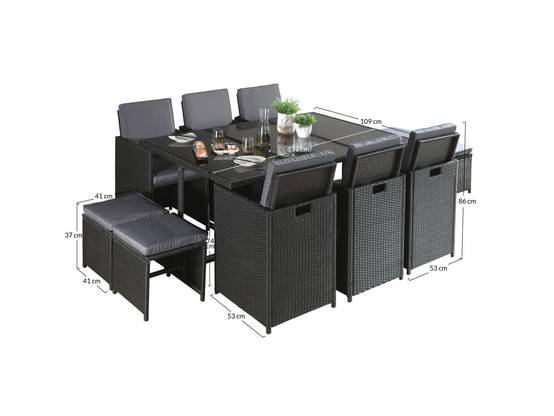 Best Mobilier - Fira - Salon de jardin encastrable 10 places - en résine tressée - Noir avec coussins gris + housse de protection - Best Mobilier - Imagen 9