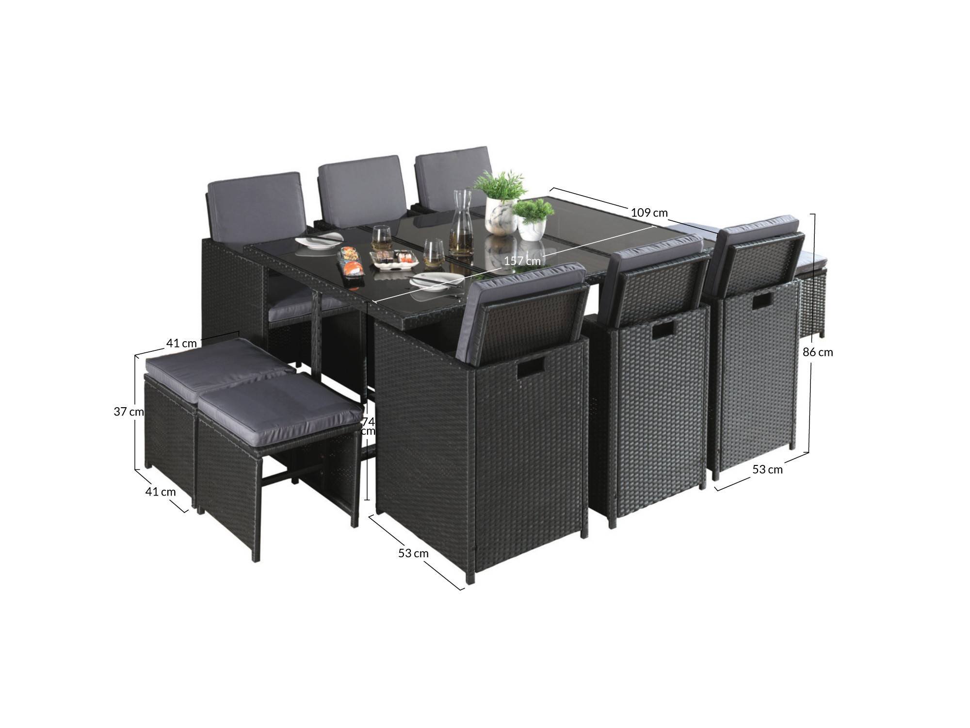 Best Mobilier - Fira - Salon de jardin encastrable 10 places - en résine tressée - Noir avec coussins gris + housse de protection - Best Mobilier - Imagen 9