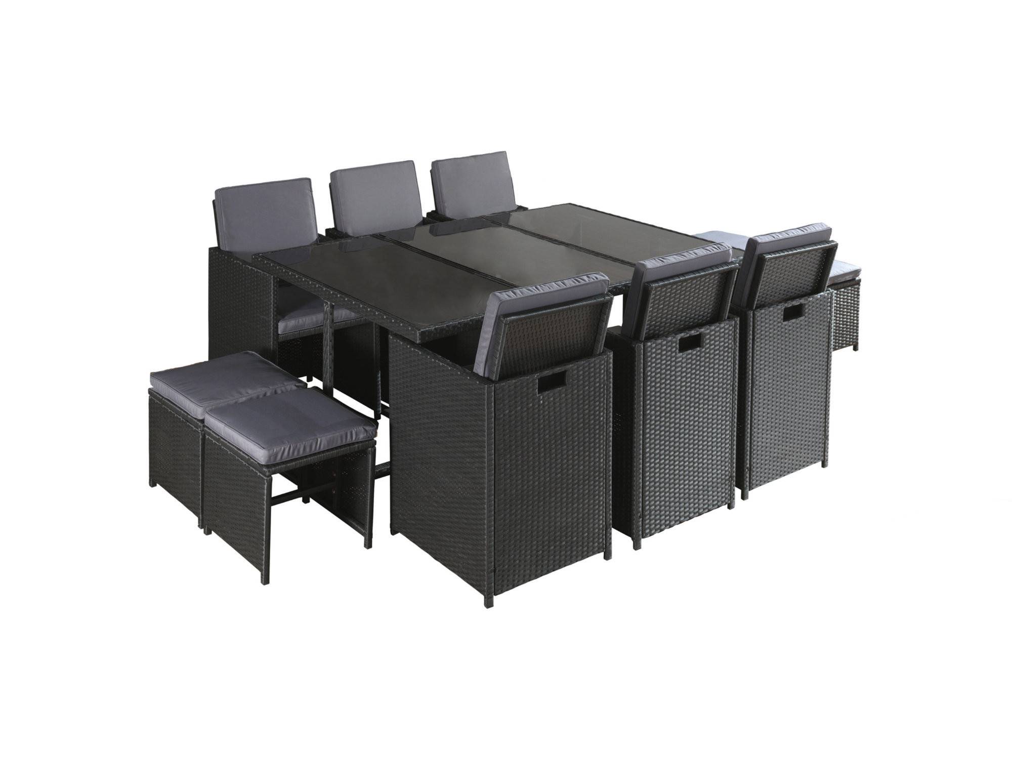 Best Mobilier - Fira - Salon de jardin encastrable 10 places - en résine tressée - Noir avec coussins gris + housse de protection - Best Mobilier - Imagen 1