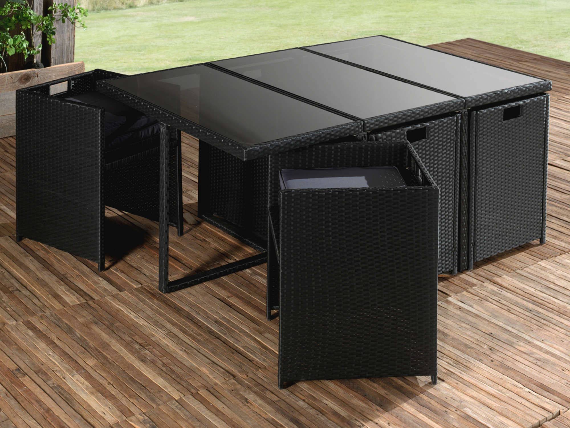 Best Mobilier - Fira - Salon de jardin encastrable 10 places - en résine tressée - Noir avec coussins gris + housse de protection - Best Mobilier - Imagen 7