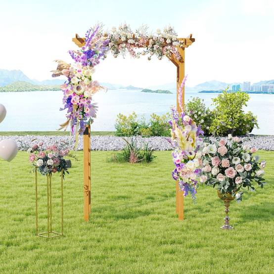 Arche de Jardin en Bois pour Plantes Grimpantes Arceau à Rosiers en Treillis 140x60x215CM Support de Toile de Fond Plat Orange MAISON CHIC - Image 3
