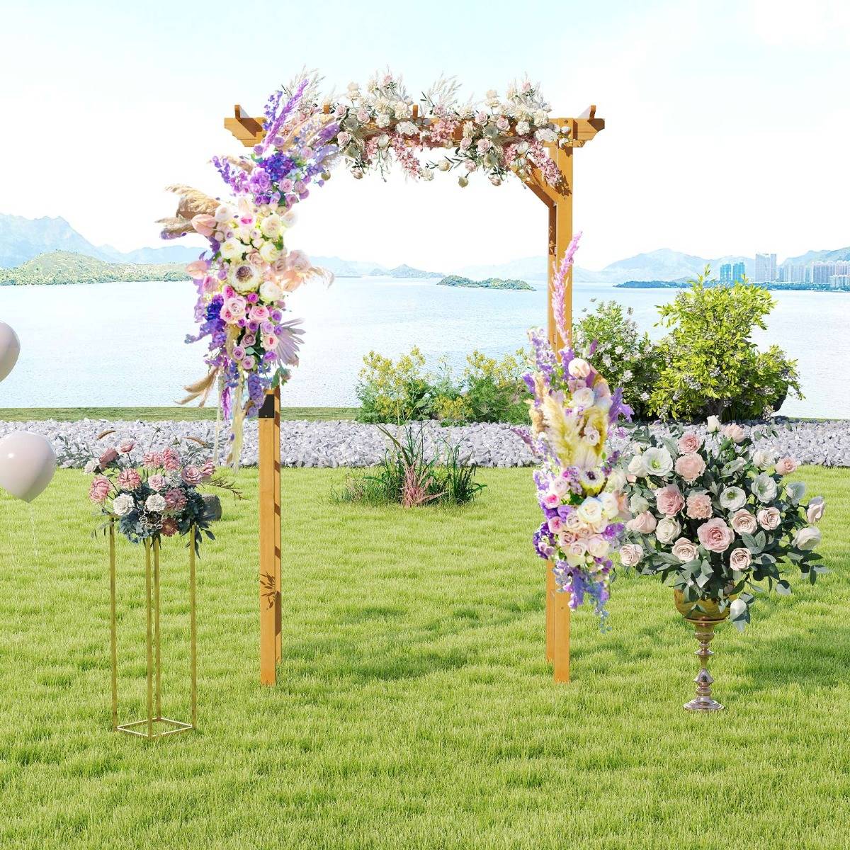 Arche de Jardin en Bois pour Plantes Grimpantes Arceau à Rosiers en Treillis 140x60x215CM Support de Toile de Fond Plat Orange MAISON CHIC - Image 3