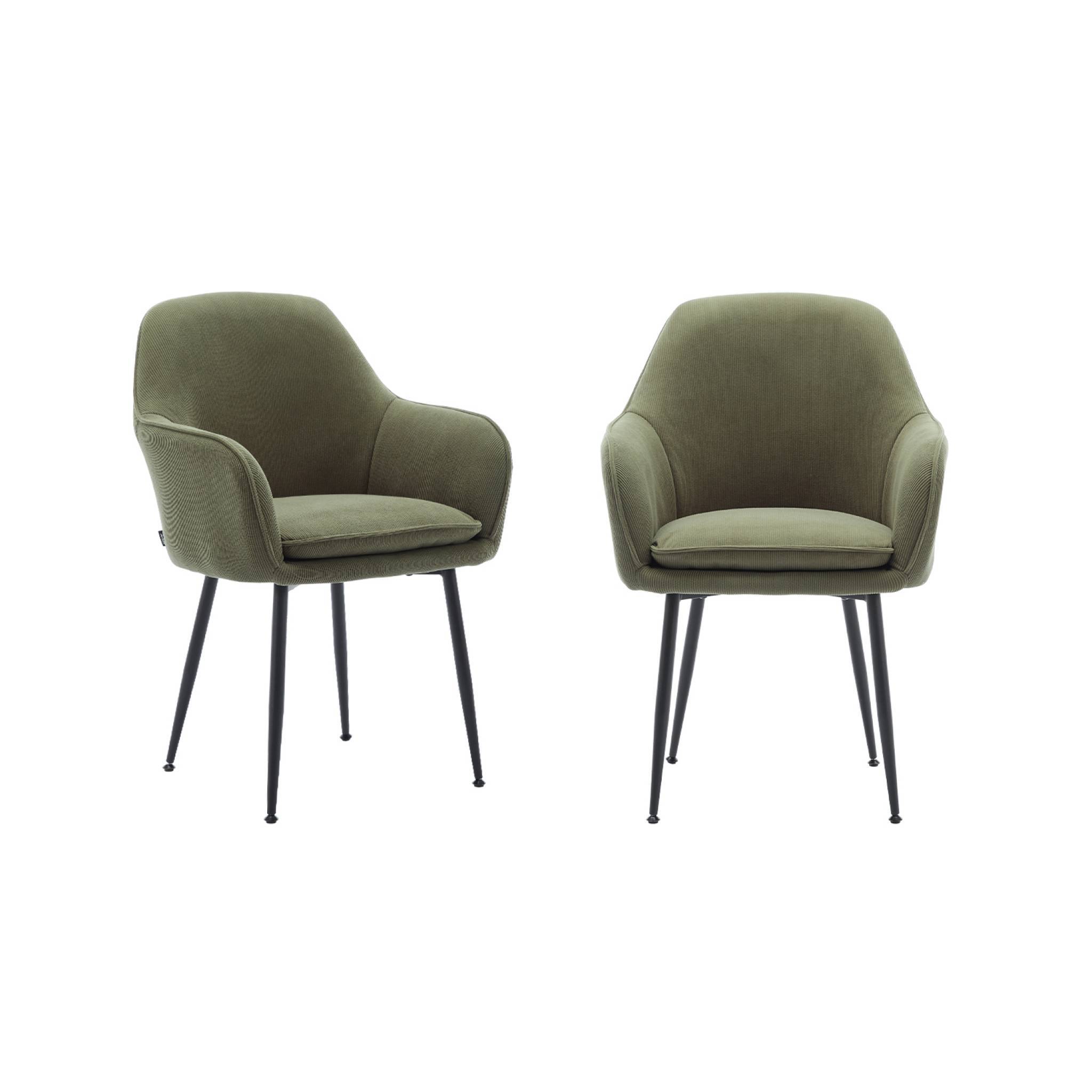 sweeek - Lot de 2 fauteuils en velours côtelé kaki et pieds en métal noir mat. L 57 x P 59 x H 84.5 | sweeek - Image 2
