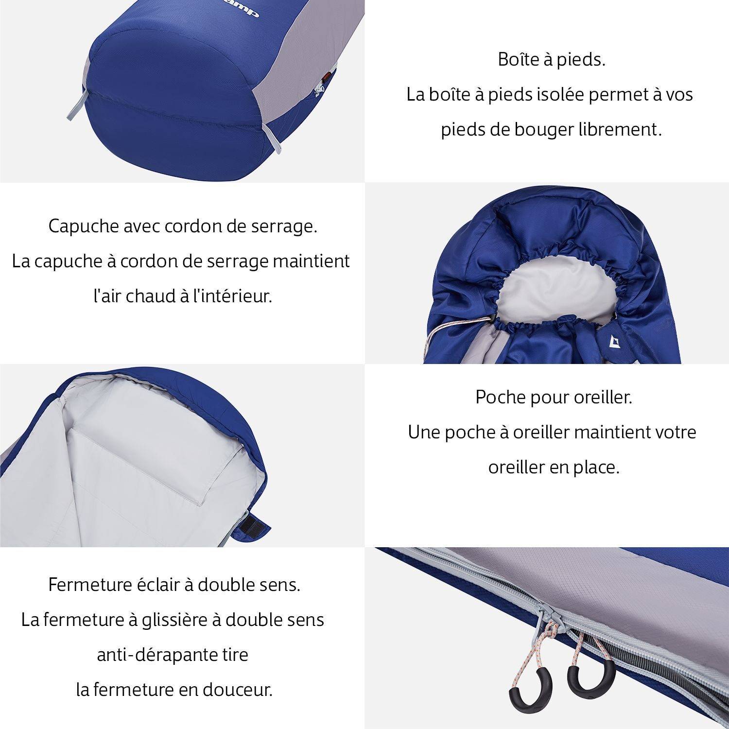 Sac de couchage forme momie Breeze - Bleu - 215 x 50 cm - Kingcamp - Imagen 4