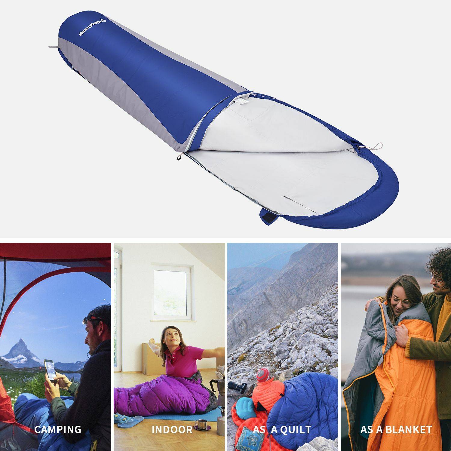 Sac de couchage forme momie Breeze - Bleu - 215 x 50 cm - Kingcamp - Imagen 3