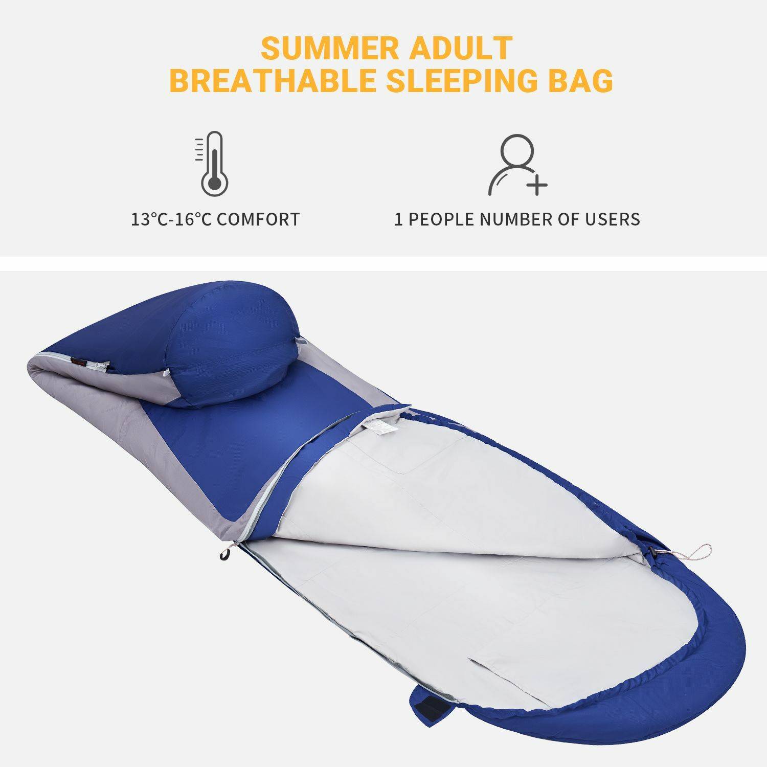Sac de couchage forme momie Breeze - Bleu - 215 x 50 cm - Kingcamp - Imagen 2