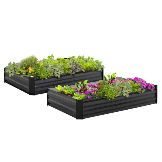 Lot de 2 carrés potager en métal châssis rectangulaire 80x115 cm gris anthracite - Image 2