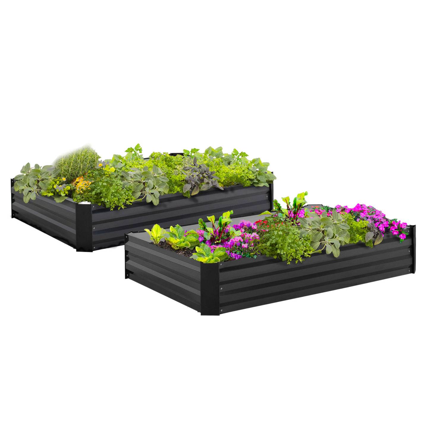 Lot de 2 carrés potager en métal châssis rectangulaire 80x115 cm gris anthracite - Image 2
