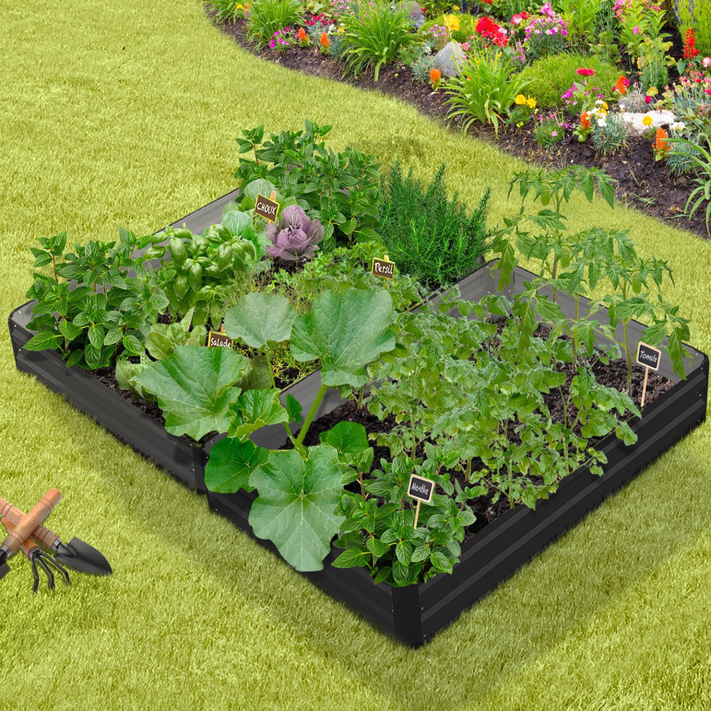 Lot de 2 carrés potager en métal châssis rectangulaire 80x115 cm gris anthracite - Image 1