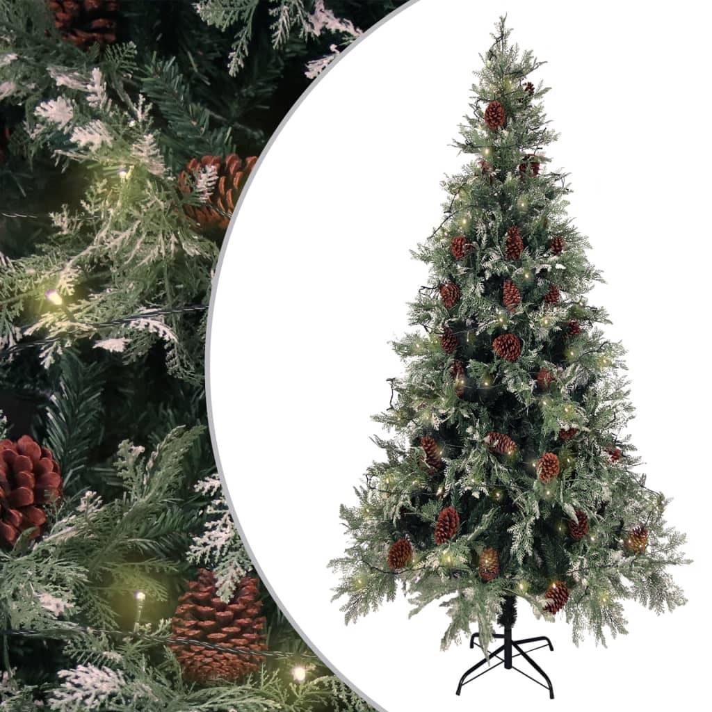ComfortXL - Grand Sapin de Noël Artificiel Enneigé 225cm avec 49 Pommes de Pin et 300 LED Intégrées, Structure à Charnières – ComfortXL Outdoor Living - Image 1