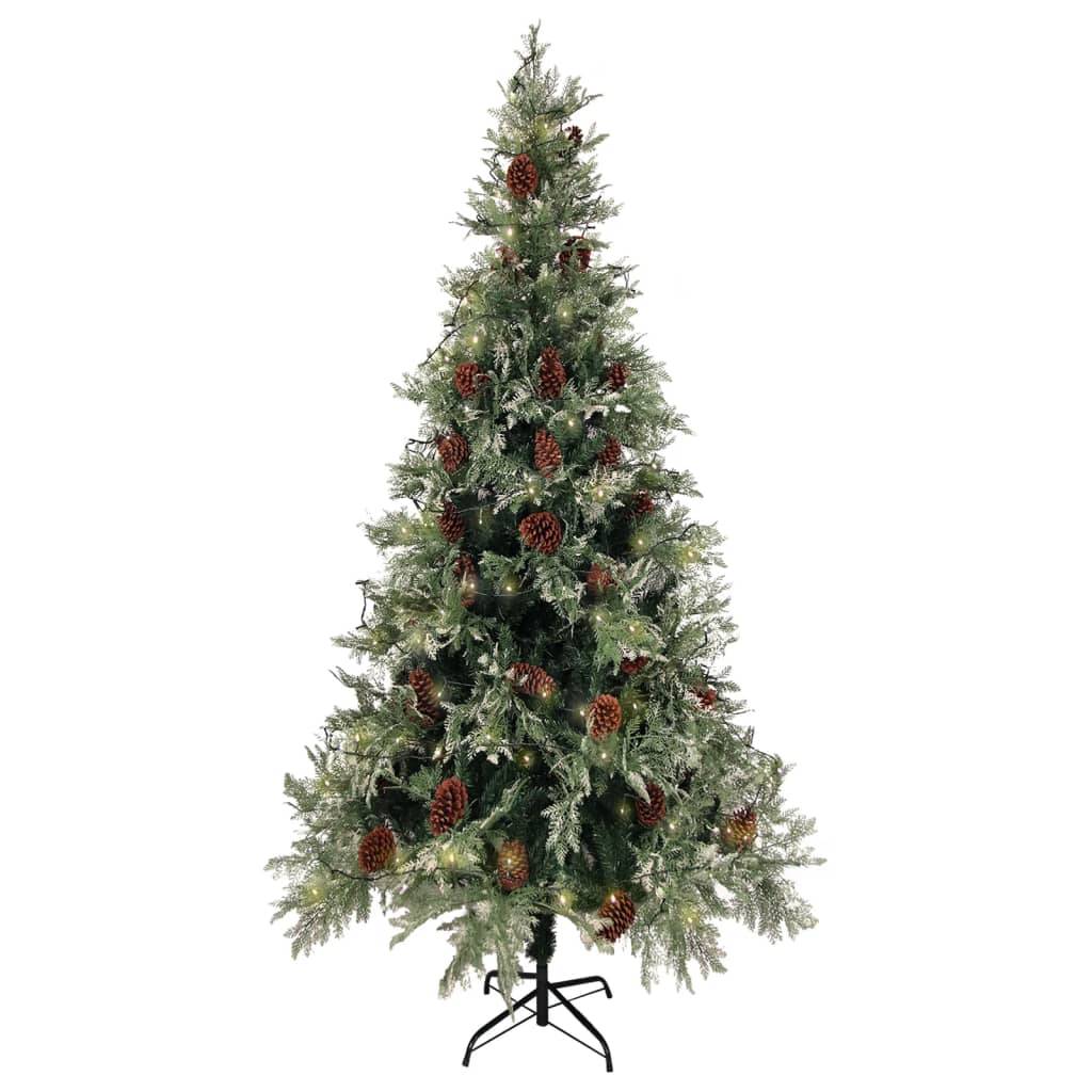 ComfortXL - Grand Sapin de Noël Artificiel Enneigé 225cm avec 49 Pommes de Pin et 300 LED Intégrées, Structure à Charnières – ComfortXL Outdoor Living - Image 3