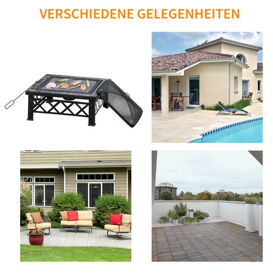 ComfortXL - Brasero 3-en-1 acier et ardoise 76 x 76 x 47 cm noir pour jardin avec barbecue bac à glace pare-étincelles - Image 7