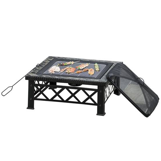 ComfortXL - Brasero 3-en-1 acier et ardoise 76 x 76 x 47 cm noir pour jardin avec barbecue bac à glace pare-étincelles - Image 2