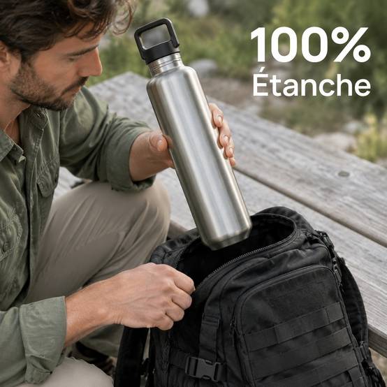 Bouteille Eau 2L Acier Inoxydable Avec 2 Couvercles Léger Pour Gym Randonnée Voyage - Image 7