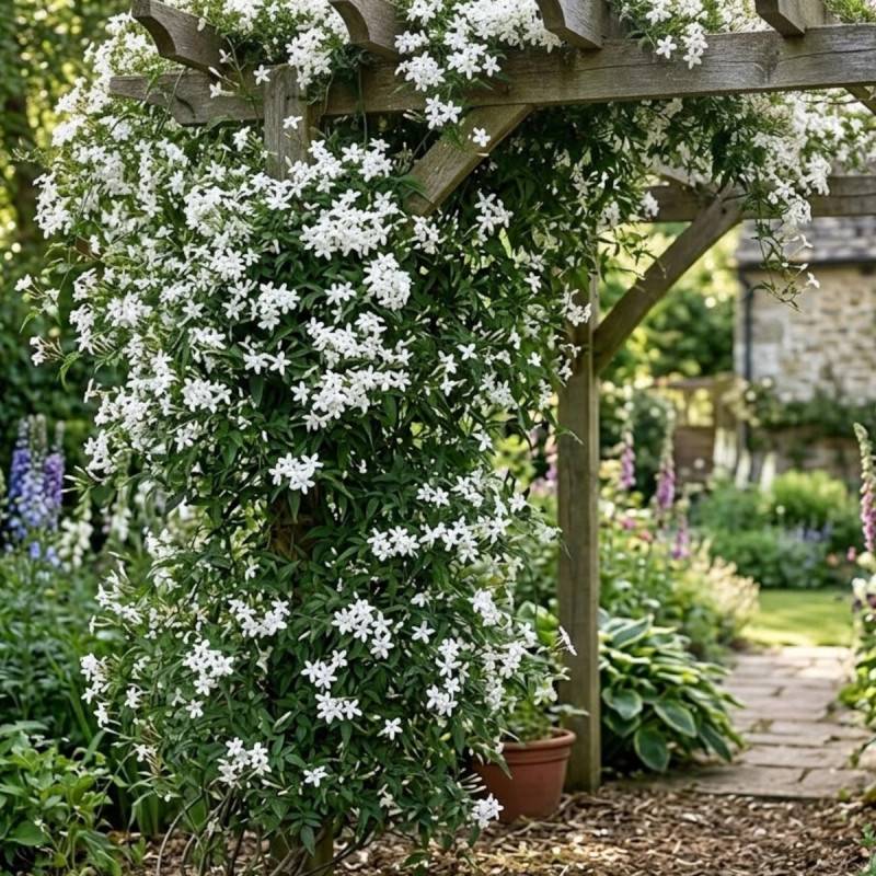 Jasmin blanc officinale à fleurs Blanche - feuillage Caduc - Godet - 5/20 cm-  hauteur à maturité De 3,00 m à 5,00 m - Imagen 2
