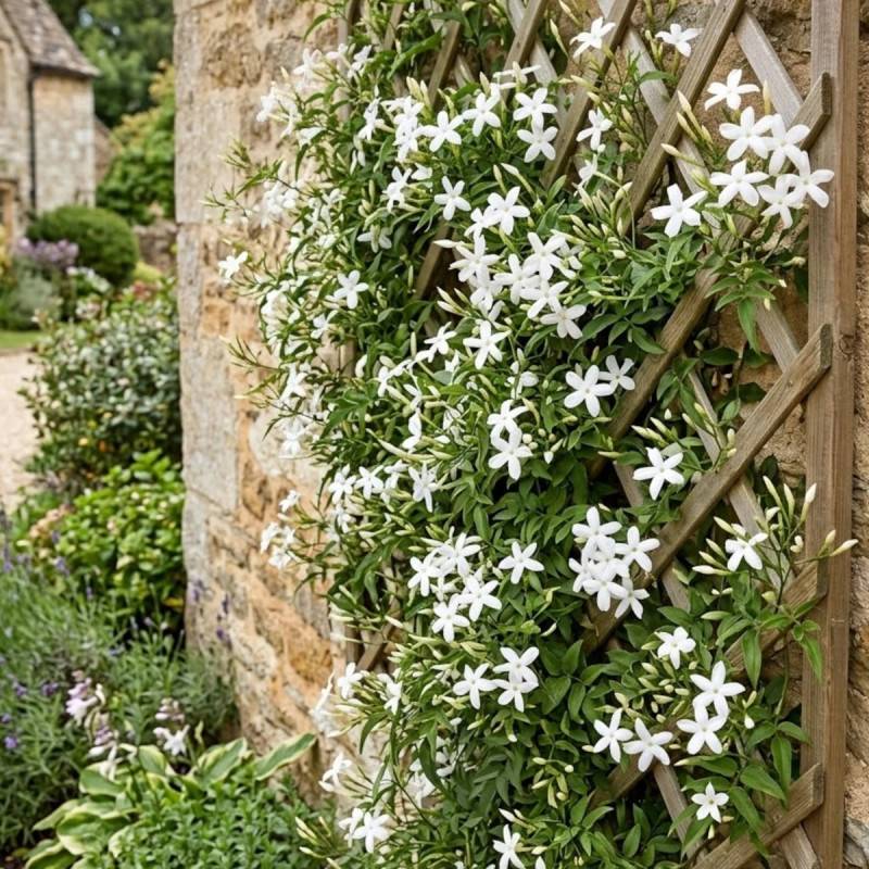Jasmin blanc officinale à fleurs Blanche - feuillage Caduc - Godet - 5/20 cm-  hauteur à maturité De 3,00 m à 5,00 m - Imagen 3