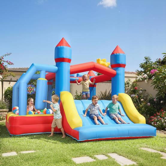 Château gonflable souffleur toboggan trampoline piscine cage boxe panier basket 277 × 270 × 215 cm - Image 3