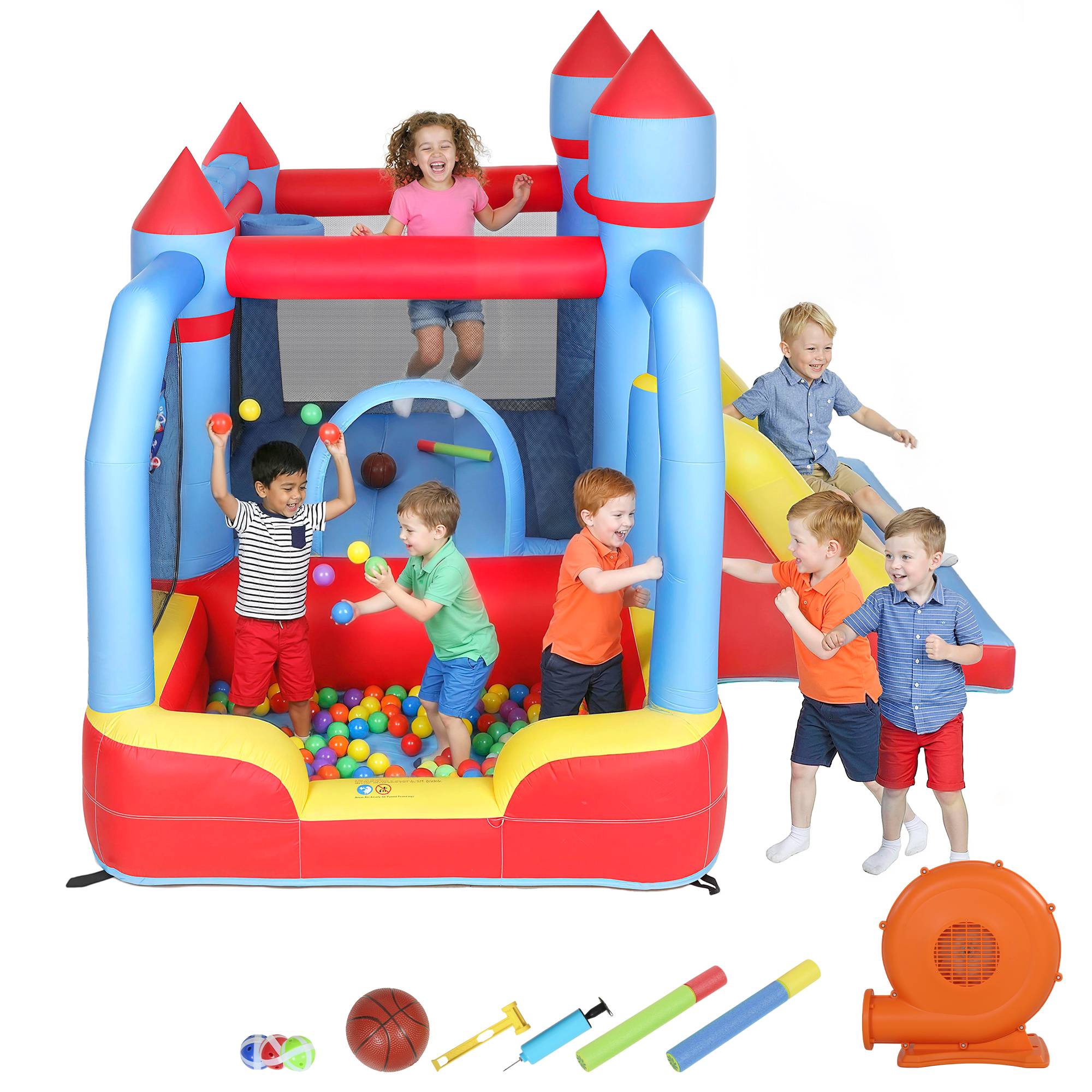 Château gonflable souffleur toboggan trampoline piscine cage boxe panier basket 277 × 270 × 215 cm - Image 2
