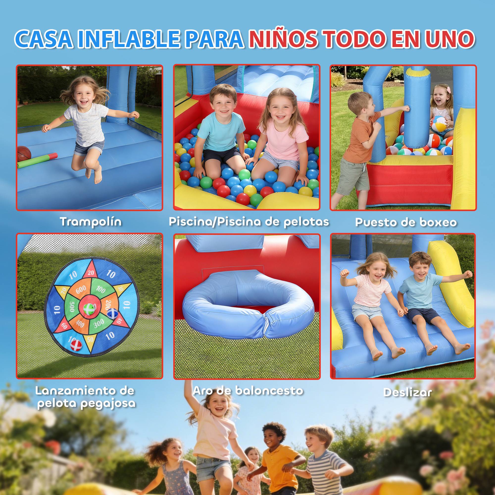 Château gonflable souffleur toboggan trampoline piscine cage boxe panier basket 277 × 270 × 215 cm - Image 6
