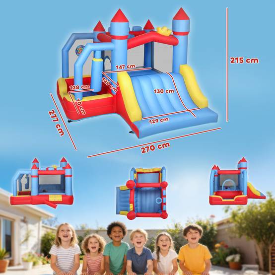 Château gonflable souffleur toboggan trampoline piscine cage boxe panier basket 277 × 270 × 215 cm - Image 5
