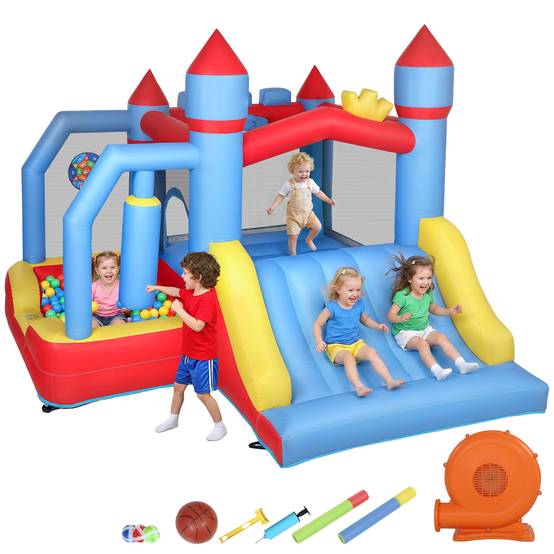Château gonflable souffleur toboggan trampoline piscine cage boxe panier basket 277 × 270 × 215 cm - Image 1