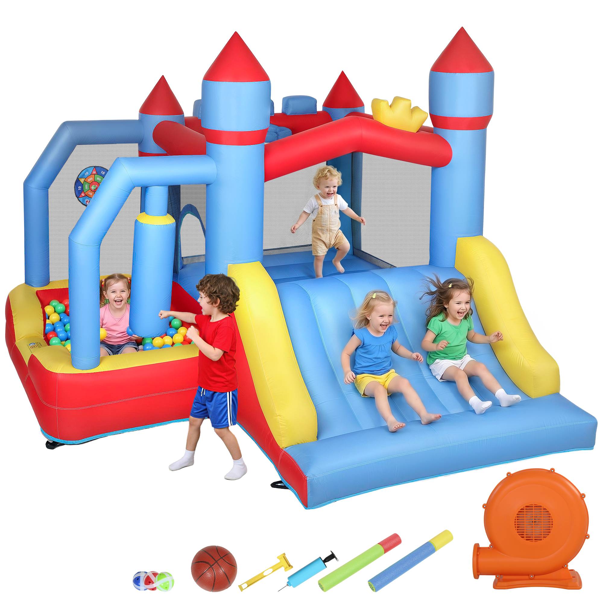 Château gonflable souffleur toboggan trampoline piscine cage boxe panier basket 277 × 270 × 215 cm - Image 1
