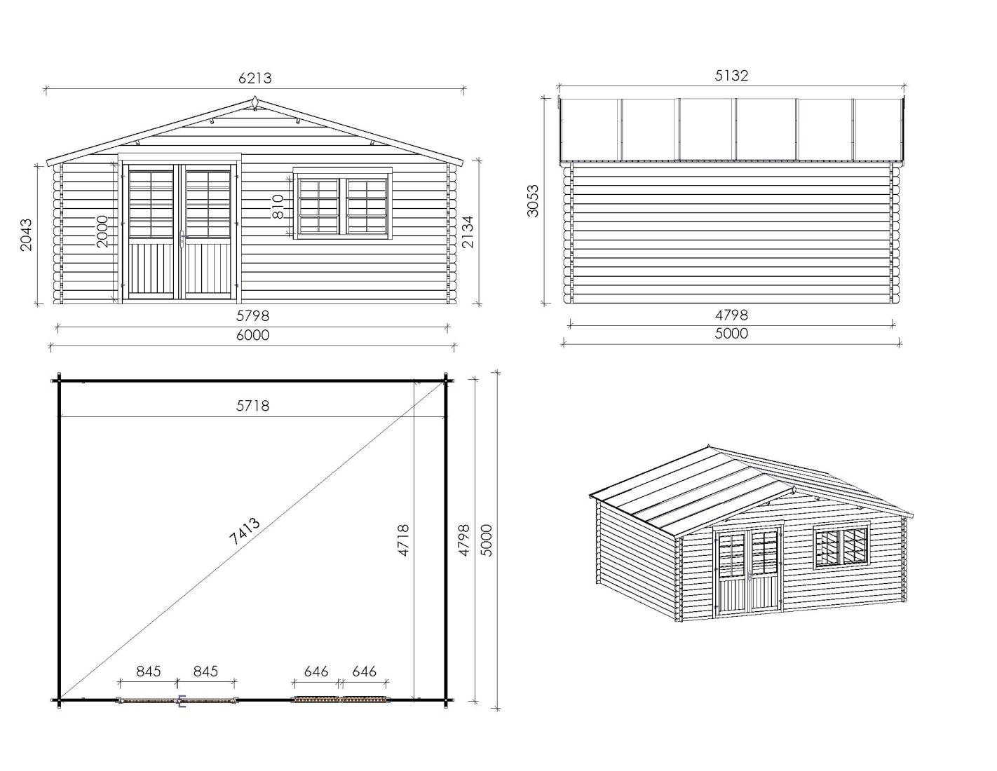 Altanka - Abri de jardin en bois - 30m2 - 6x5m - Ep. 40mm - Couleur: naturel - DOM599 - ALTANKA - Imagen 3