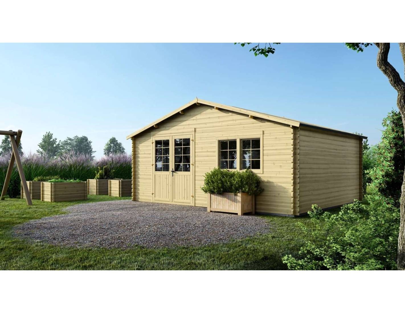 Altanka - Abri de jardin en bois - 30m2 - 6x5m - Ep. 40mm - Couleur: naturel - DOM599 - ALTANKA - Imagen 2