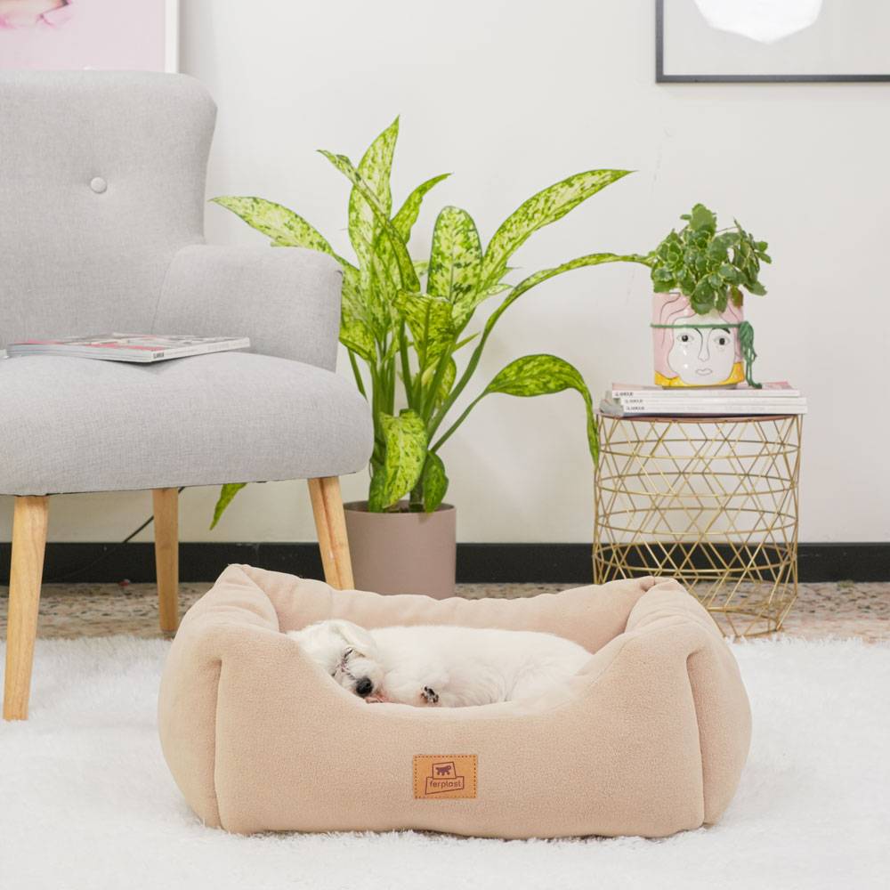 Ferplast - Canapé Lit pour Chiens et Chats COCCOLO MICROFLEECE 50 Doux Micropolaire Lavable Beige - Imagen 4