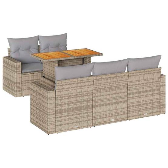 Salon de jardin 6 places beige avec accoudoirs résine tressée et bois table ajustable – ComfortXL Outdoor Living - Image 2