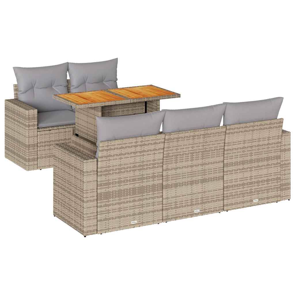 Salon de jardin 6 places beige avec accoudoirs résine tressée et bois table ajustable – ComfortXL Outdoor Living - Image 2
