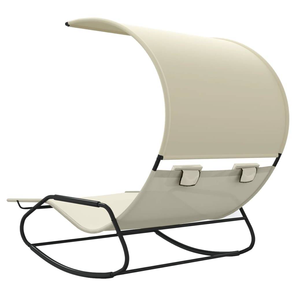 Helloshop26 - Transat chaise longue bain de soleil lit de jardin terrasse meuble d'extérieur double à bascule avec auvent 175,5 x 137,5 x 182,5 cm crème - Imagen 4