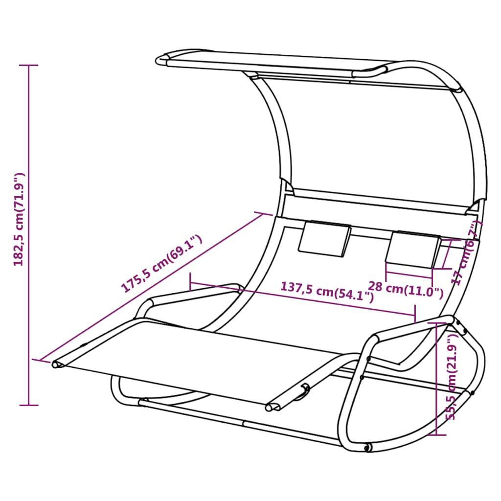 Helloshop26 - Transat chaise longue bain de soleil lit de jardin terrasse meuble d'extérieur double à bascule avec auvent 175,5 x 137,5 x 182,5 cm crème - Imagen 5